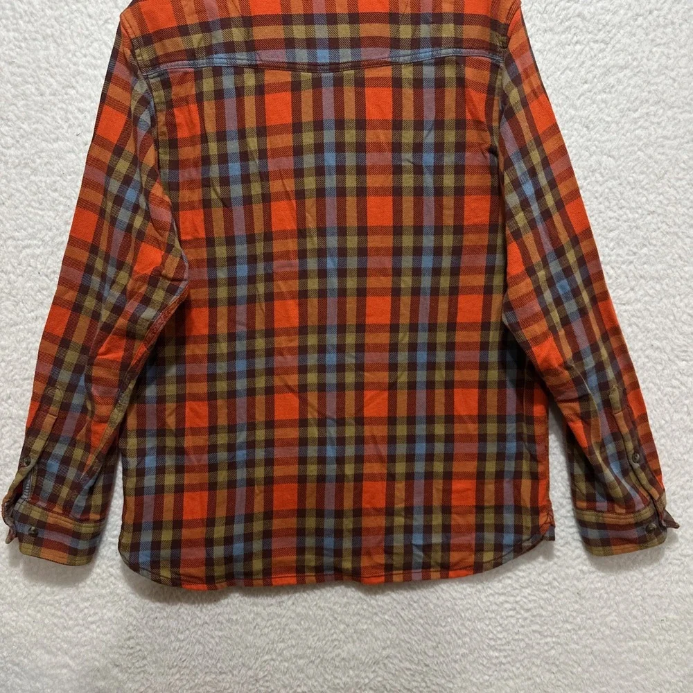 The North Face Mens Large Flannel Button-Up‎ Plaid Shirt Orange/Blue Outdoor